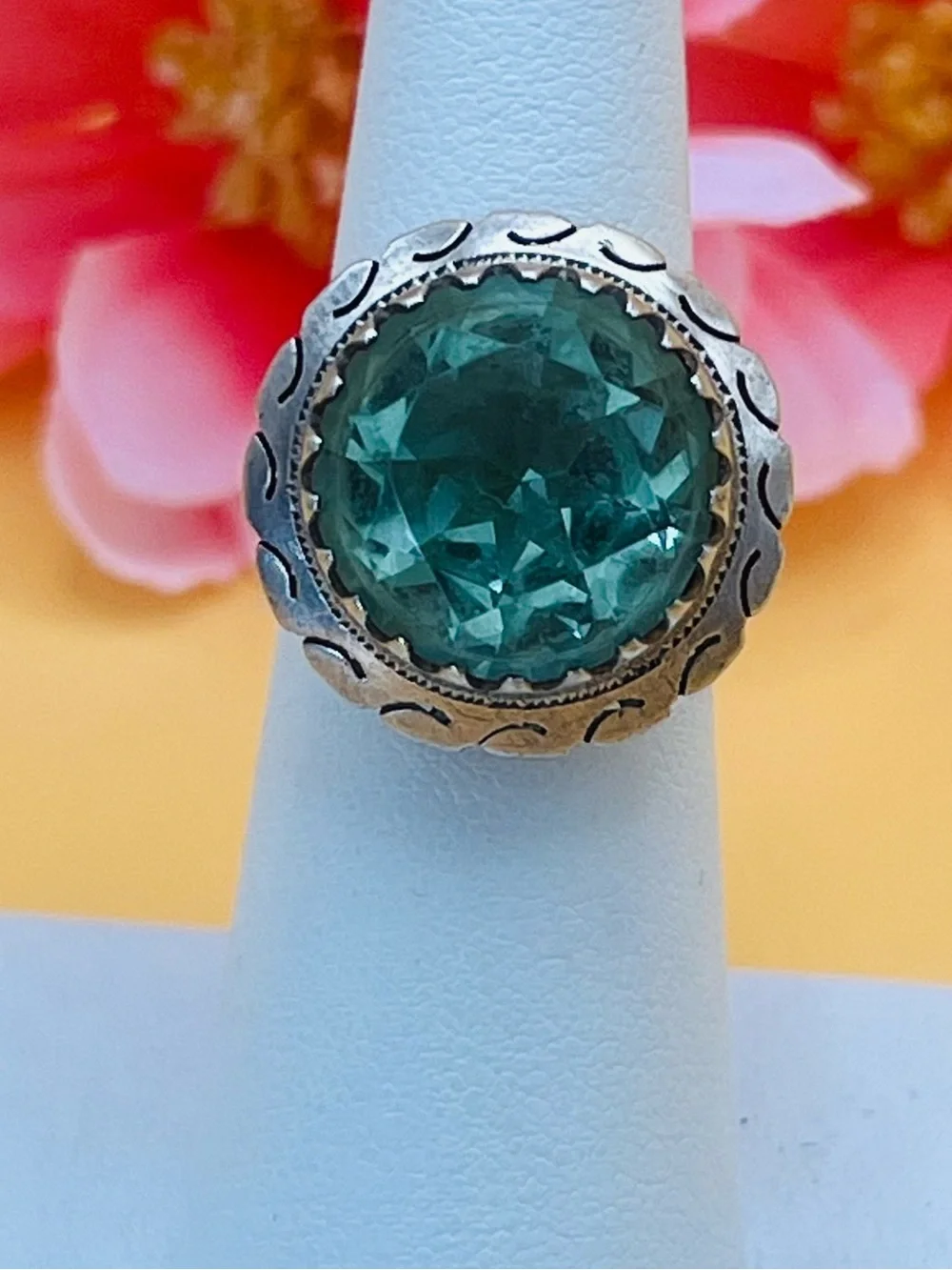 Silver  .925 Aquamarine CZ Cocktail Ring SIZE 6
